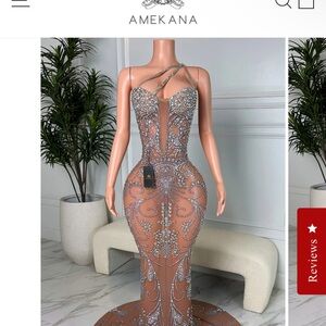 Amekana One Shoulder Embellished Dress - Silver and Tan